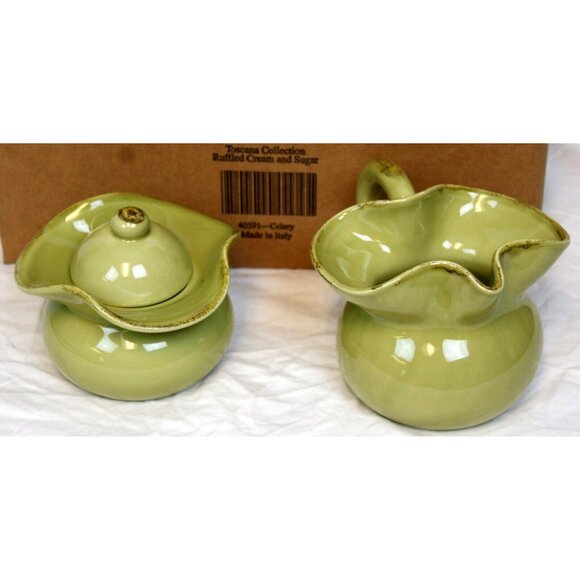 Southern Living Toscana Collection Ruffled Cream & Sugar Set Celery Green #40591 - Picture 4 of 11